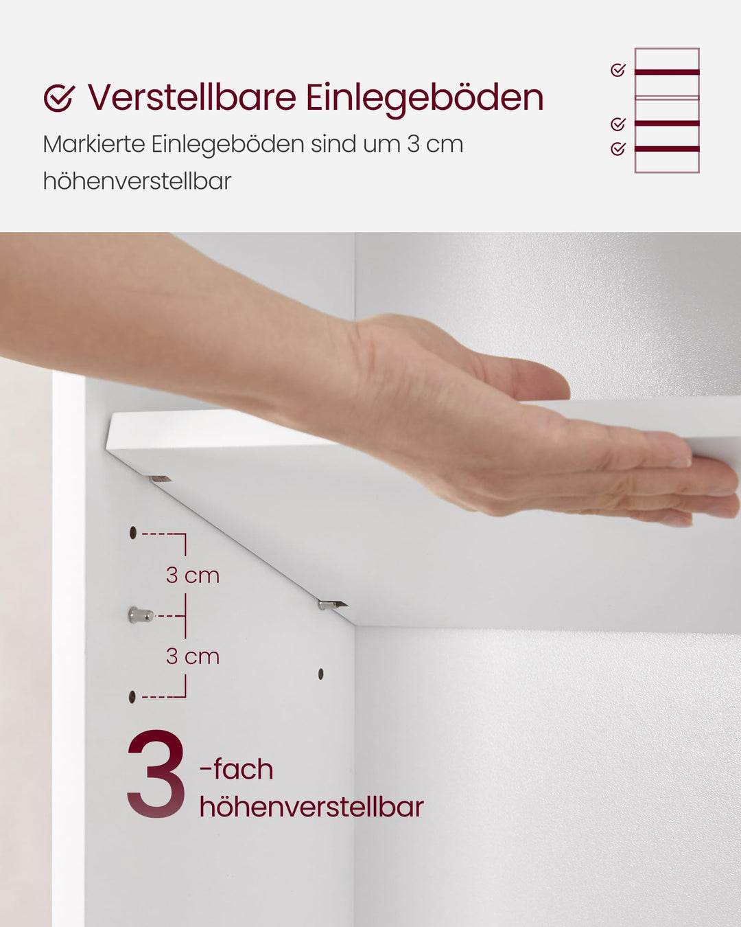 Standregal 5 Ebenen mit verstellbaren Ablagen, 60x24x134 cm, Weiss - Bild 7