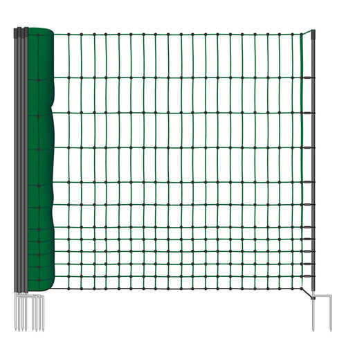 Geflügelnetz 112cm x 25m Grün mit 9 Pfählen ohne Strom