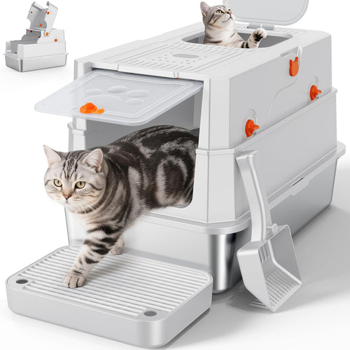 Katzenklo Edelstahl XXL geschlossen mit Deckel 59x38x39cm