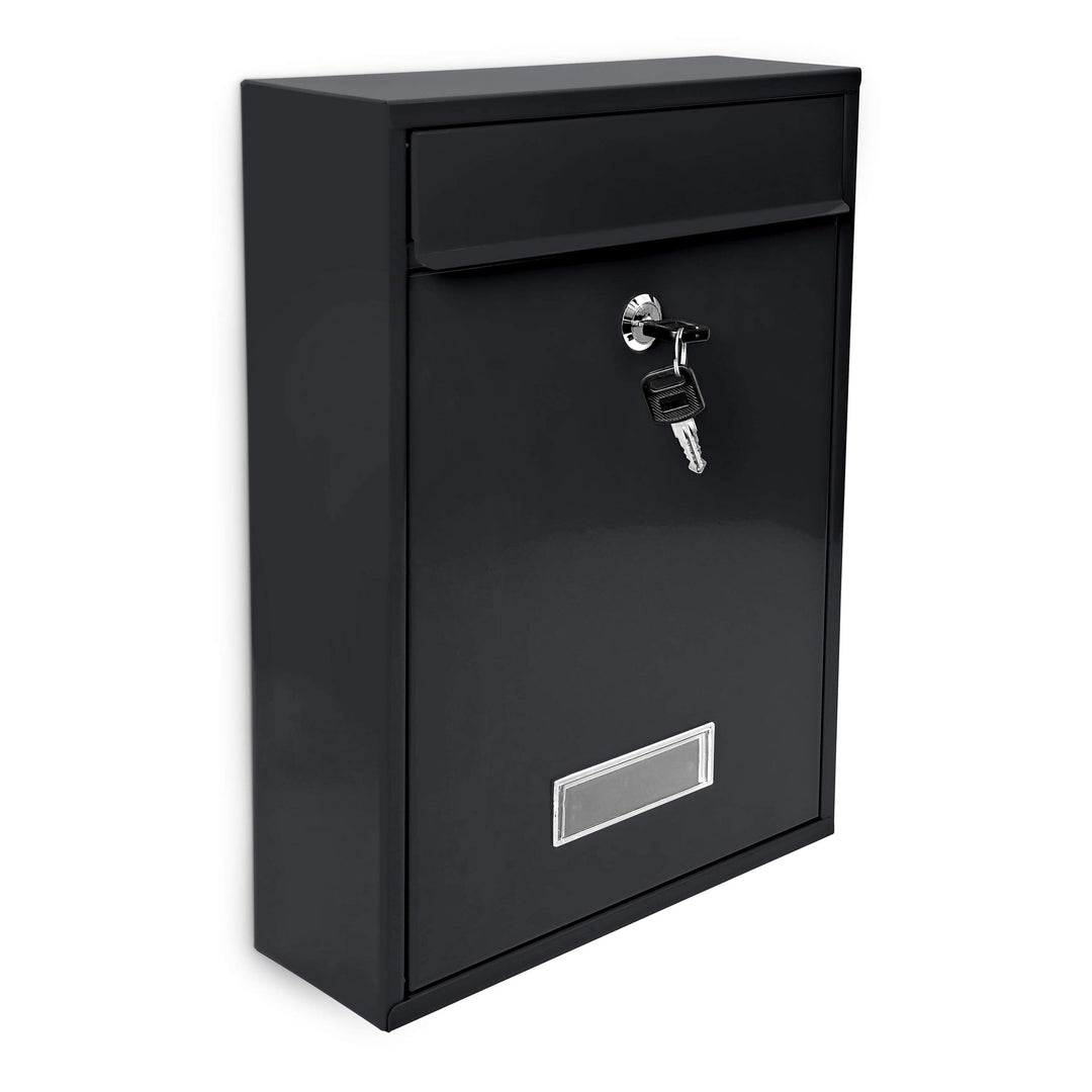 Briefkasten Metall mit Klapptür, Namensschild &amp; 2 Schlüsseln, schwarz