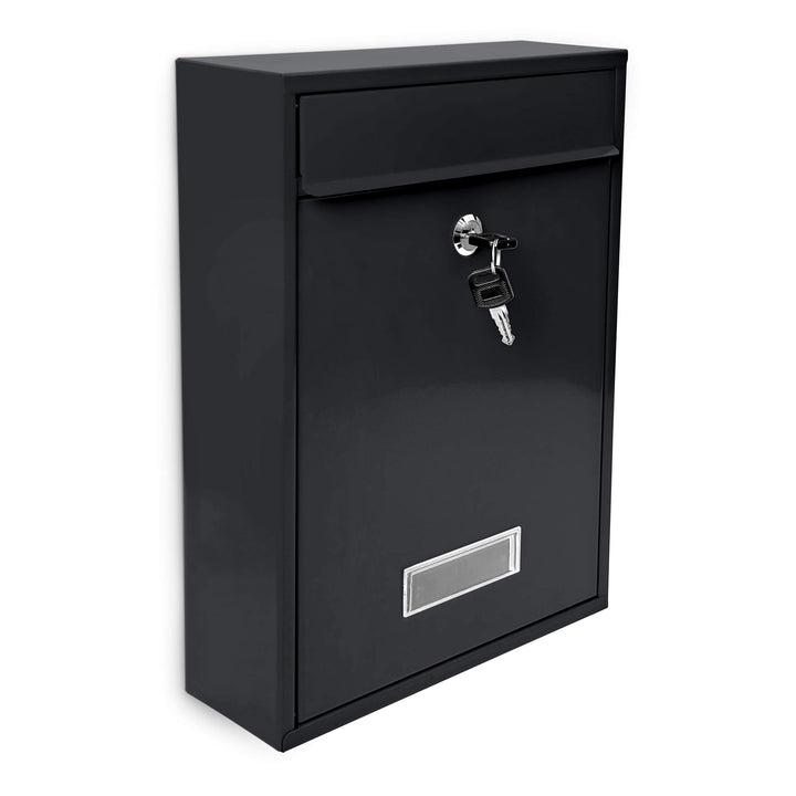 Briefkasten Metall mit Klapptür, Namensschild &amp; 2 Schlüsseln, schwarz
