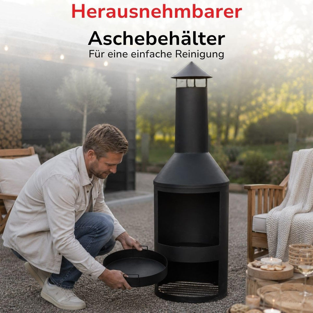 Terrassenofen Karbonstahl mit Schornstein und Holzablage 44x134 cm - Bild 6