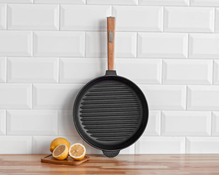 Grillpfanne Gusseisen 28 cm mit abnehmbarem Holzgriff, induktionsgeeignet - Bild 6