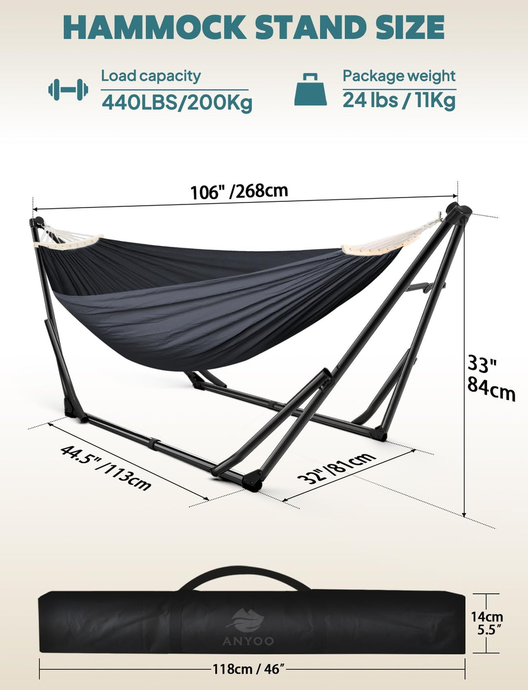 Hängematte und Hängesessel 2-in-1 Set mit Stahlgestell klappbar - Bild 3