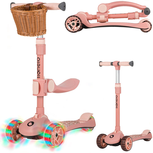 Kinder-Roller 2-in-1 mit Sitz und LED-Rädern rosa ab 3 Jahre