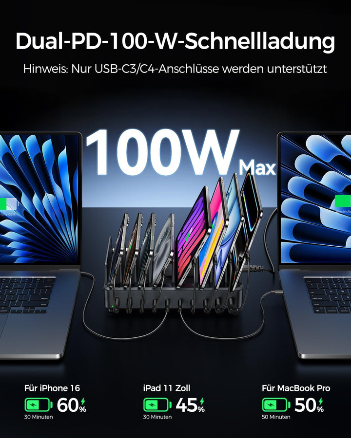 USB-C Ladestation 10-Port GaN PD 100W für Familien &amp; Büro - Bild 2