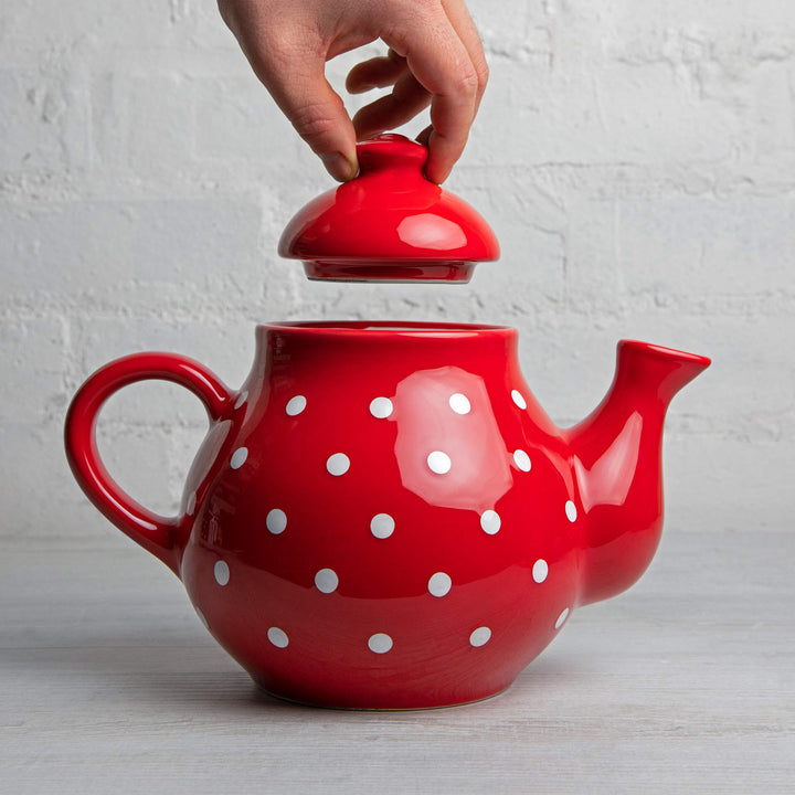 Teekanne Keramik 1,7 L Rot-Weiss Polka Dots handgemacht für 4-6 Tassen - Bild 5