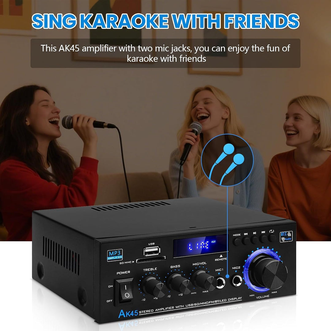 Stereo-Verstärker Bluetooth 5.0 HiFi 40W+40W mit FM-Radio Karaoke - Bild 4