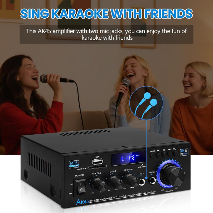 Stereo-Verstärker Bluetooth 5.0 HiFi 40W+40W mit FM-Radio Karaoke - Bild 4