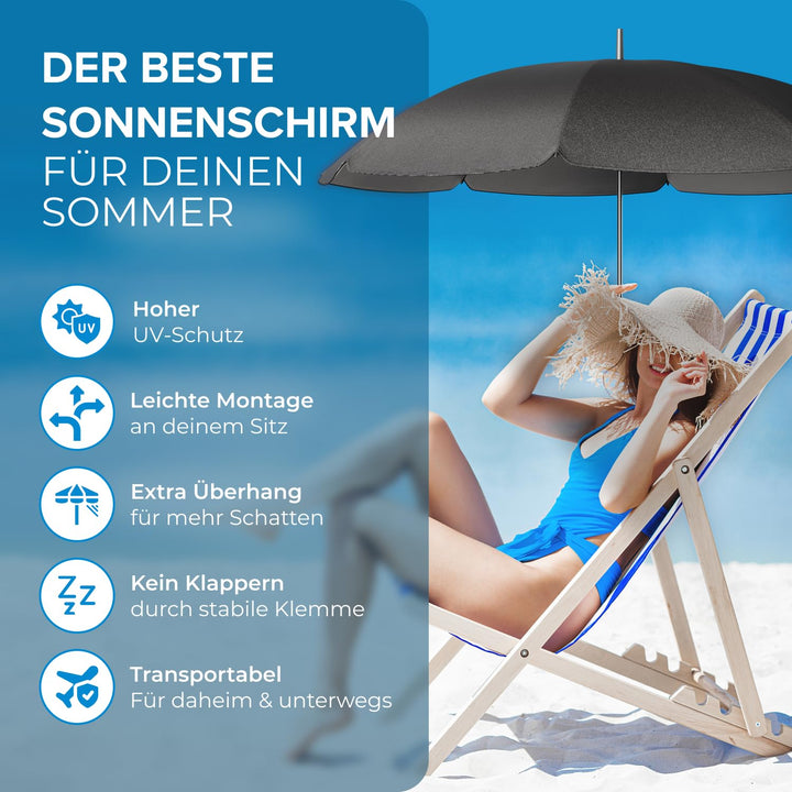 Stuhl-Sonnenschirm mit UV-Schutz 50+ und Klemme 120 cm Kuppel - Bild 7