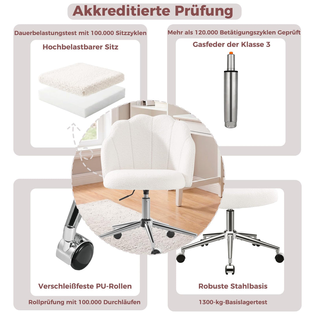 Schminktischstuhl Teddyfell Muschel höhenverstellbar 360° drehbar - Bild 4