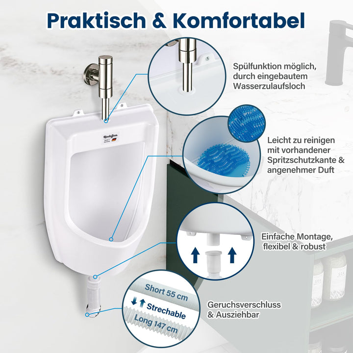 Urinal Wand PVC weiss mit Schlauch, Sieb &amp; Spülanschluss Outdoor - Bild 6