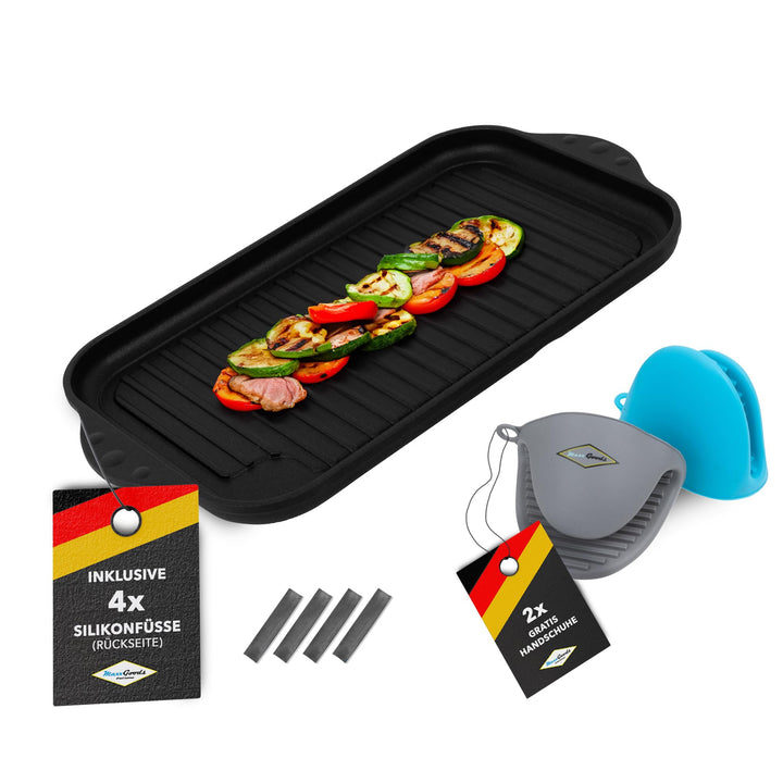 Grillplatte Aluminiumguss gerippt 37,5x22,8cm Induktion Antihaft