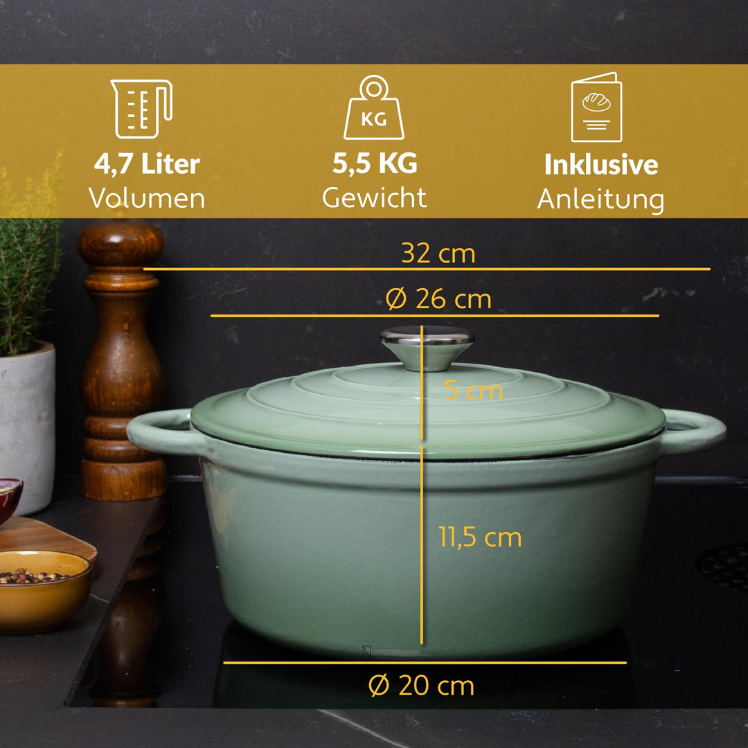 Gusseisen Cocotte emailliert 26 cm 4,7 L backofengeeignet Grün - Bild 4