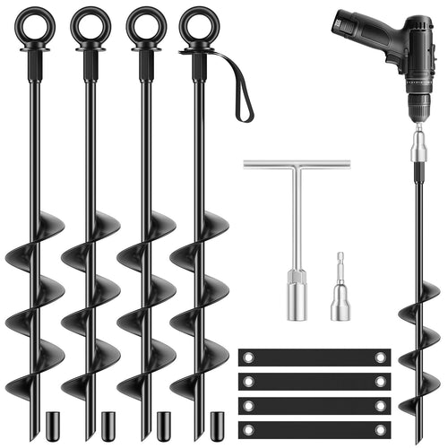 Erdanker Spiralform Stahl verzinkt 4er-Set mit Gurten 18 Zoll