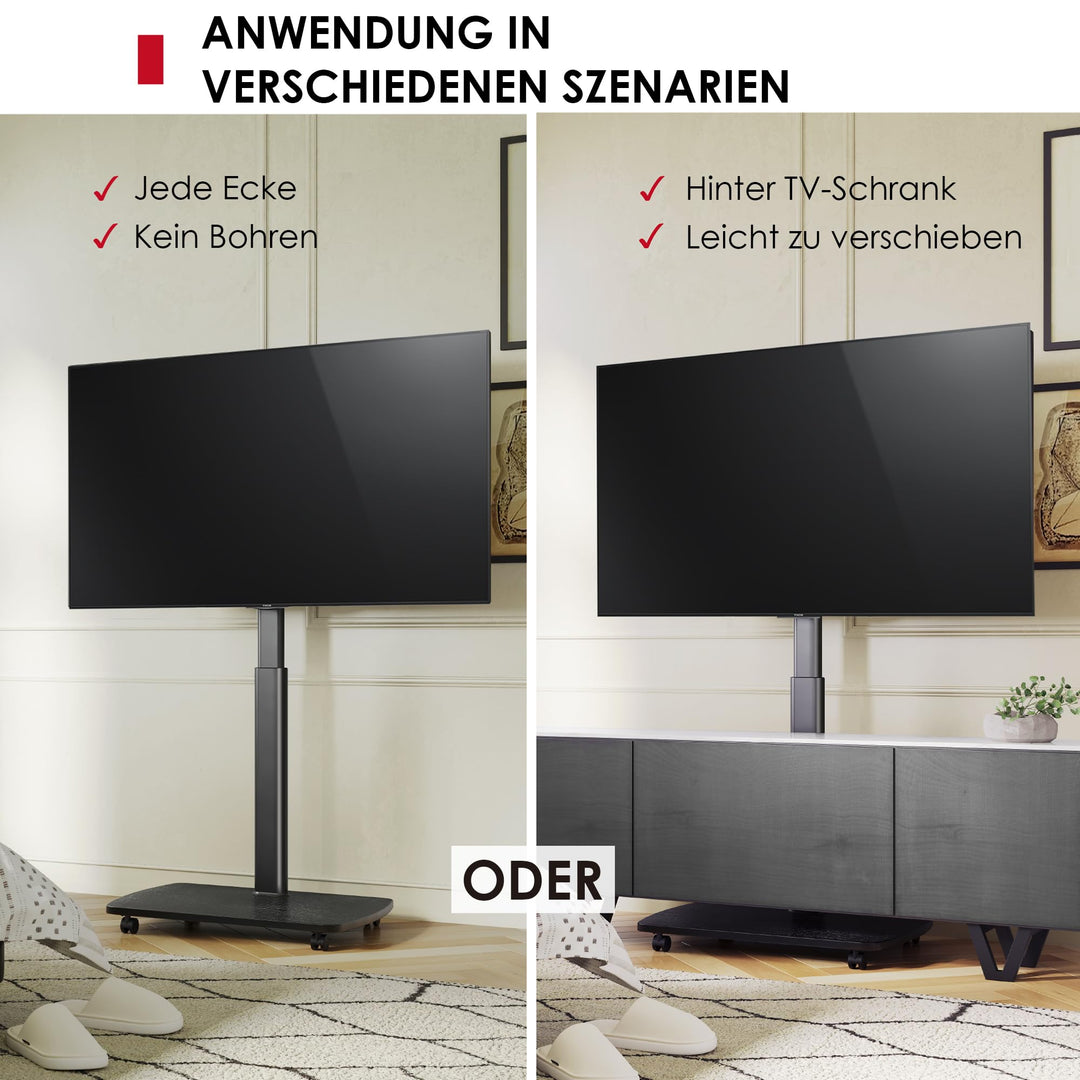 TV Bodenständer rollbar mit Holzregal 43-75 Zoll bis 50kg höhenverstellbar - Bild 7