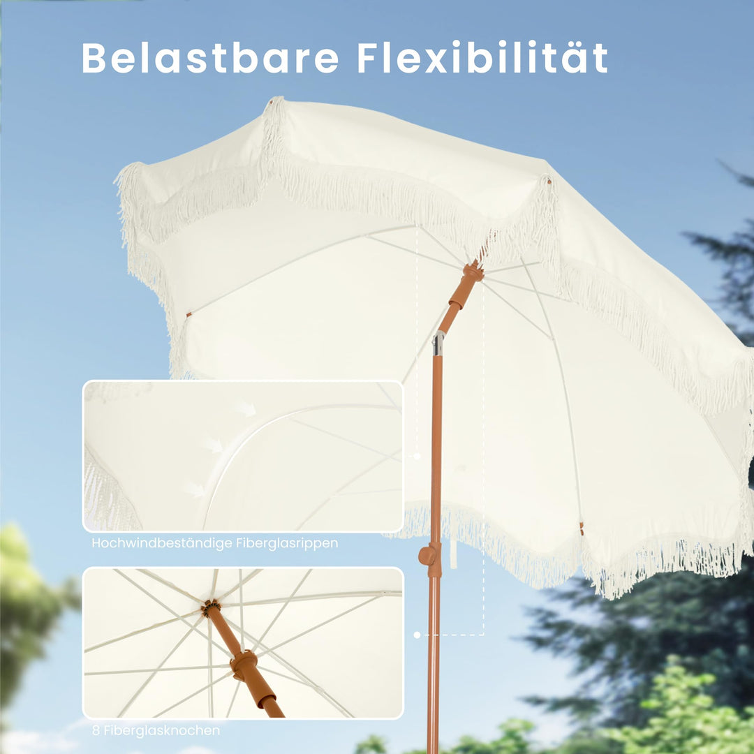 Sonnenschirm Balkon knickbar 200 cm rund mit Fransen UPF 50+ - Bild 7