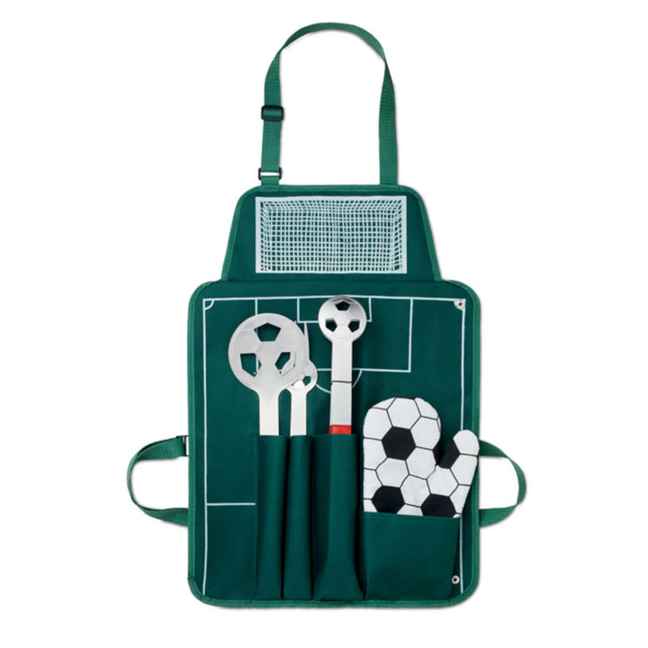 Grillset Fussball-Design 5-teilig mit Schürze &amp; Handschuh