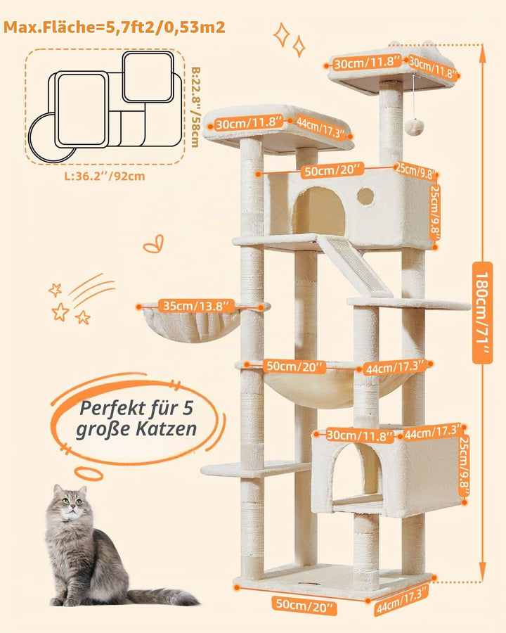 Kratzbaum XXL 180 cm für grosse Katzen mit Hängematte und Nest - Bild 3