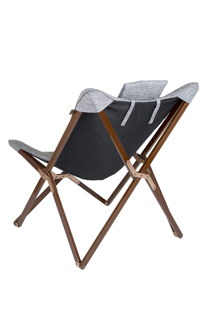 Relax-Camping-Stuhl FSC-Holzrahmen mit Kissen Leinenoptik Grau - Bild 5