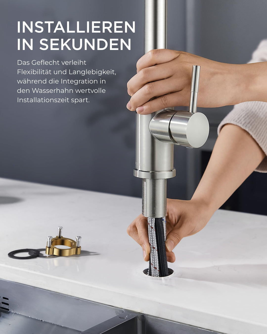 Küchenarmatur ausziehbar Edelstahl 360° schwenkbar 2 Strahlarten - Bild 6