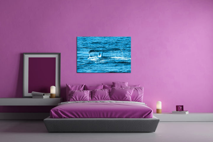 Leinwandbild Walschwanzflosse Monochrom Blau 80x60 cm Echtholz - Bild 3
