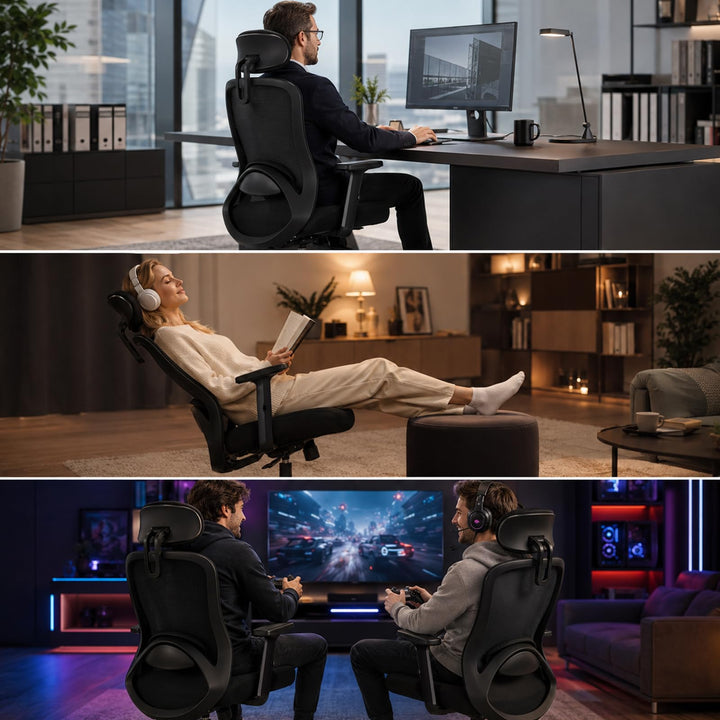 Bürostuhl ergonomisch Netz 4D-Lendenstütze Kopfstütze bis 150 kg - Bild 2