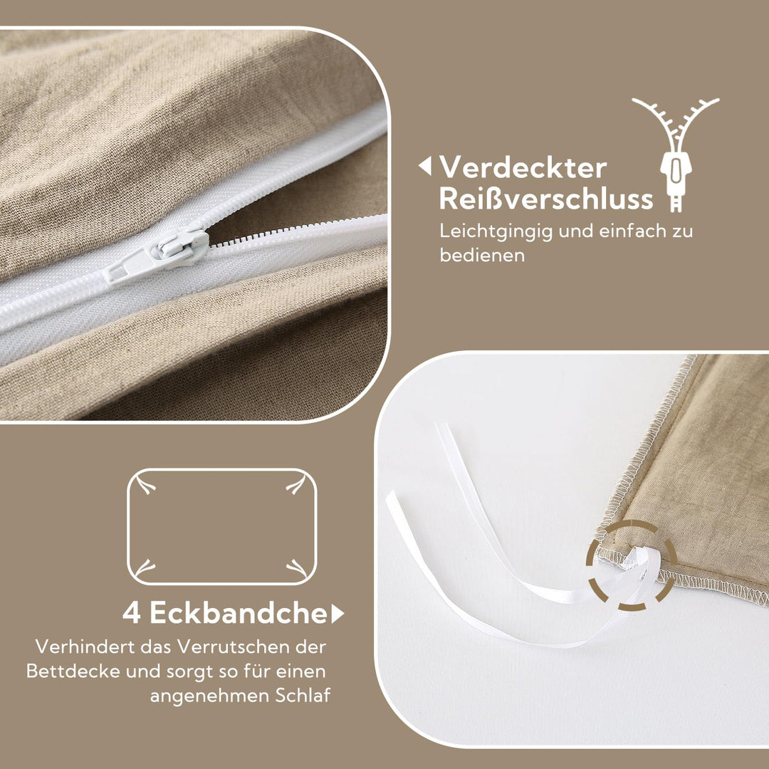 Musselin Bettwäsche 220x240 Baumwolle OEKO-TEX Kaffeebeige - Bild 4