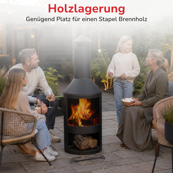 Terrassenofen Karbonstahl mit Schornstein und Holzablage 44x134 cm - Bild 5