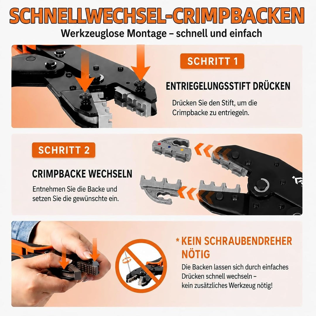Crimpzangen-Set 9-teilig mit Wechselbacken 0,5–35 mm² Ratsche - Bild 5