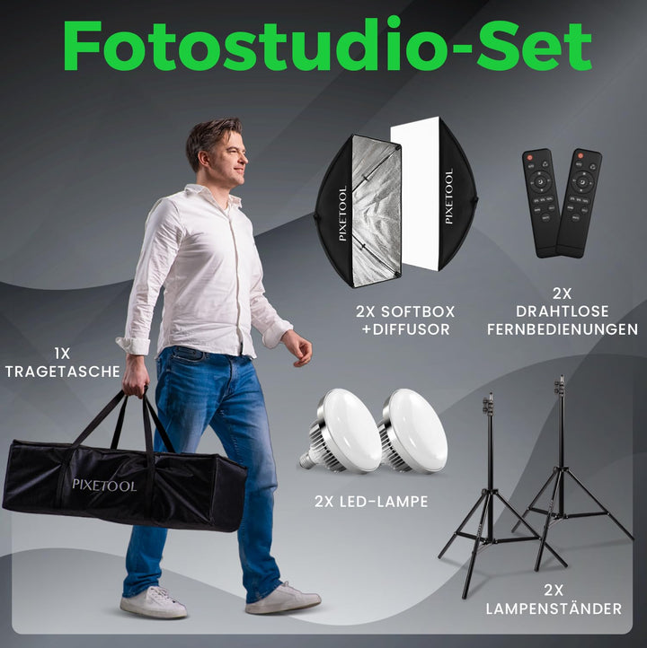 Softbox Set 70x50 cm mit LED 48W dimmbar, 2er Fotostudio - Bild 8