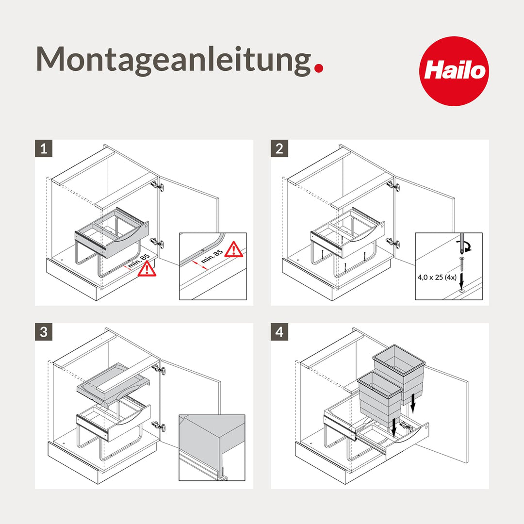 Einbau-Mülltrenner 3 Fächer 28 L Vollauszug für Drehtür-Unterschrank - Bild 9