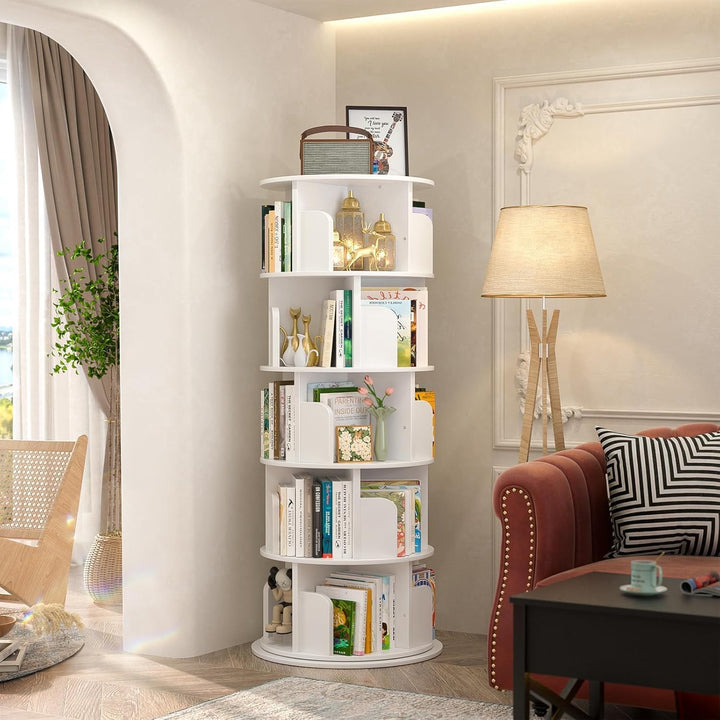 Drehbares Bücherregal 5 Ebenen 360° MDF 24 Fächer Weiss - Bild 2