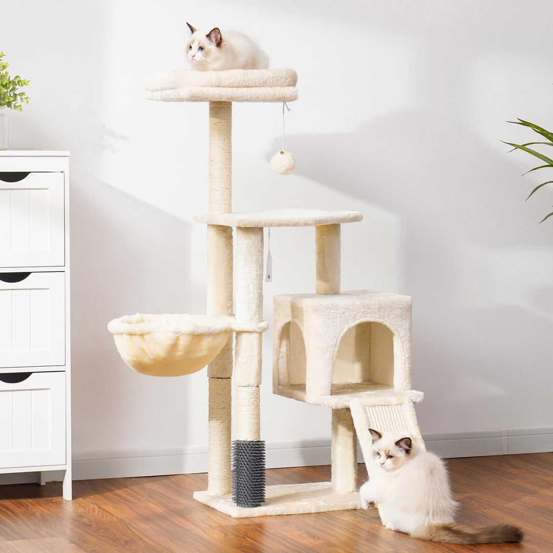 Kratzbaum mit Katzenbürste Korb und Plüsch-Sitzstange beige - Bild 9