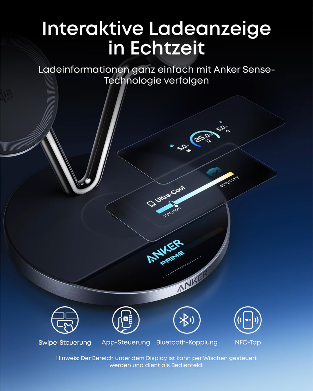 3-in-1 Ladestation Qi2 25W mit Display &amp; TEC-Aktivkühlung Schwarz - Bild 5