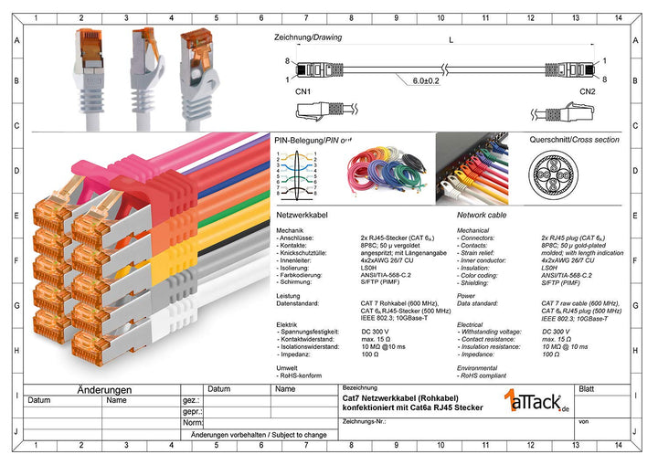 Netzwerkkabel CAT7 10m Weiss RJ45 10 Gbit/s 5er-Set - Bild 2