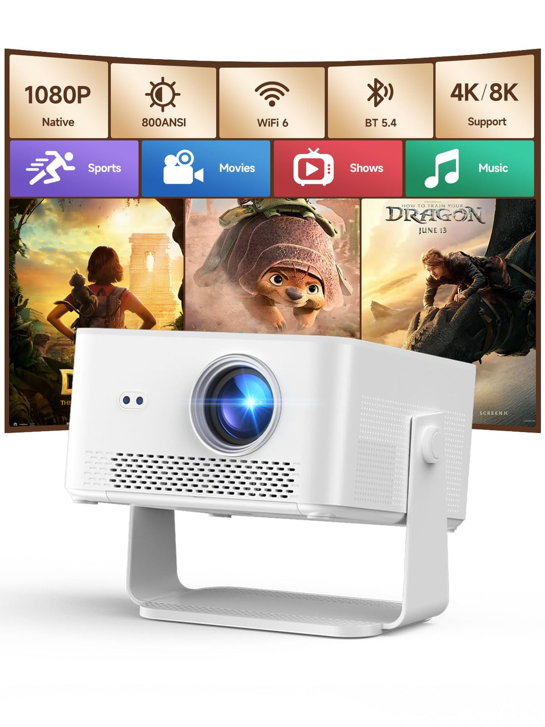 Smart Beamer 1080P Native 800 ANSI Android 14 4K 135 Zoll