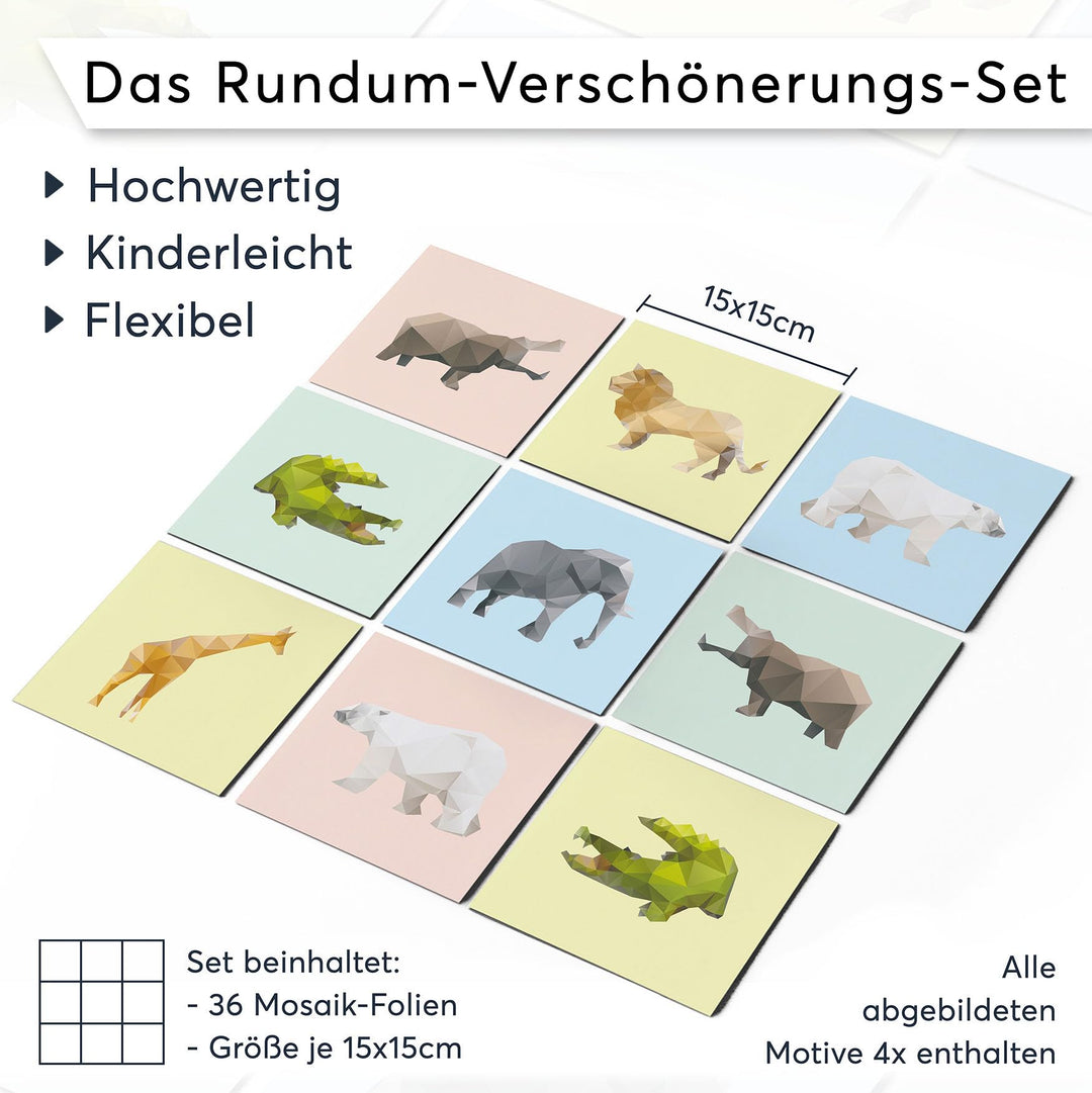 Fliesenaufkleber Origami Tiere selbstklebend 15x15 cm, 36 Stück - Bild 7