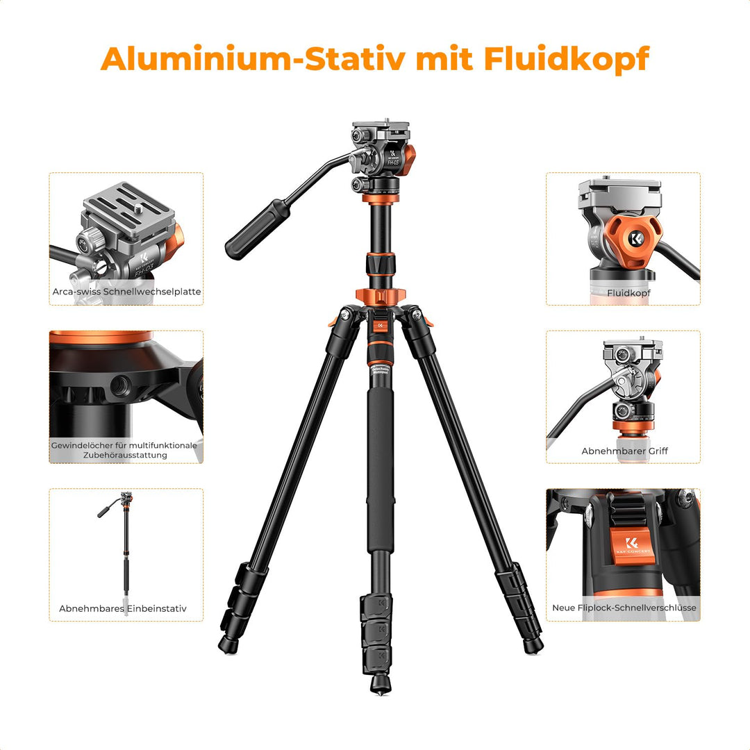 Videostativ mit Fluidkopf 200cm ausziehbar Einbeinstativ-Funktion - Bild 4
