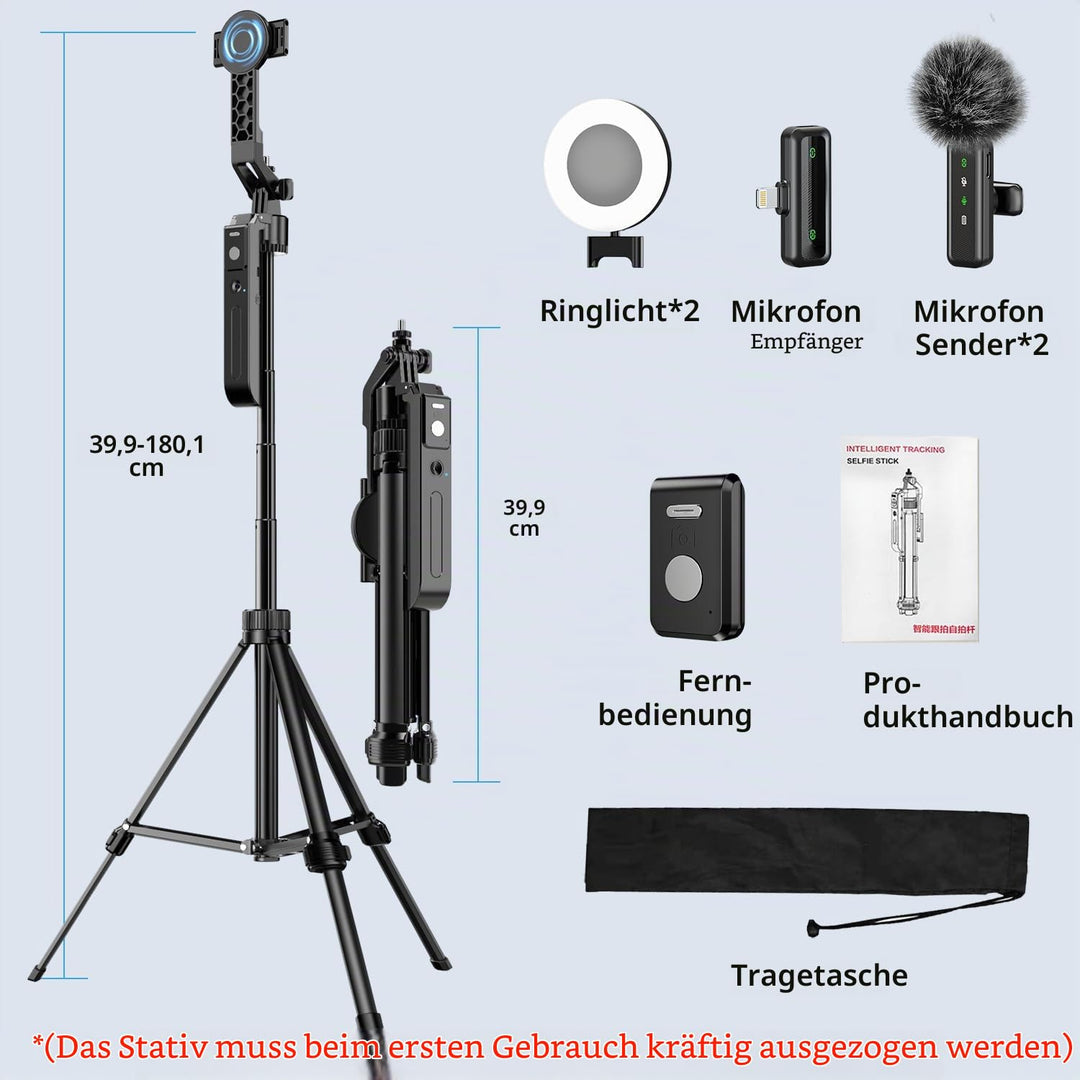 Vlogging-Kit 360° Auto Face Tracking Stativ mit Mikrofon und Licht - Bild 6