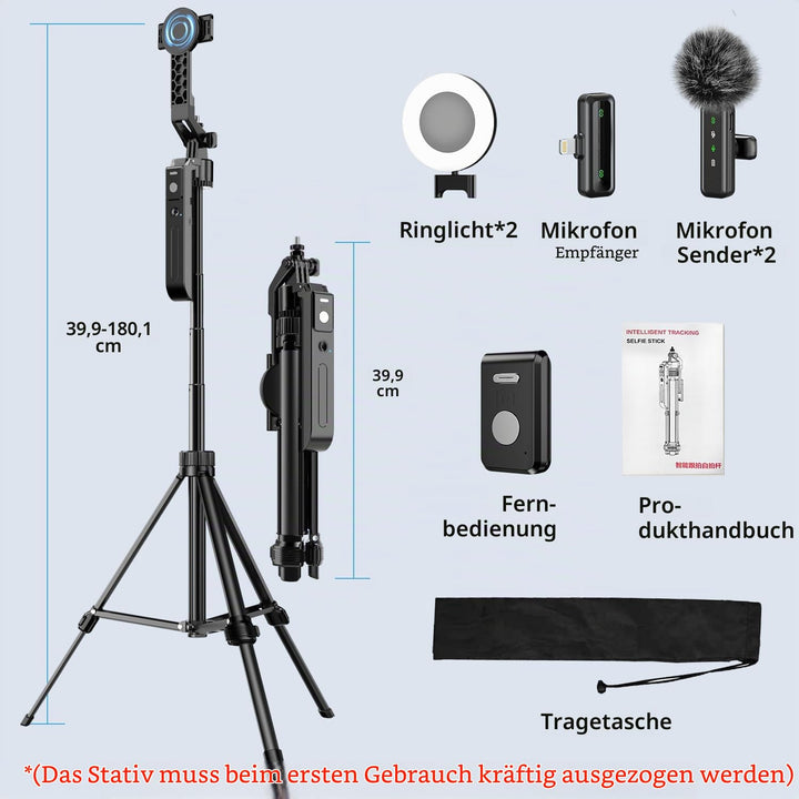 Vlogging-Kit 360° Auto Face Tracking Stativ mit Mikrofon und Licht - Bild 6