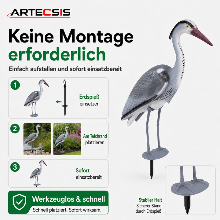 Fischreiher Attrappe 70 cm Kunststoff mit Erdspieß 2er-Set Teichschutz - Bild 3