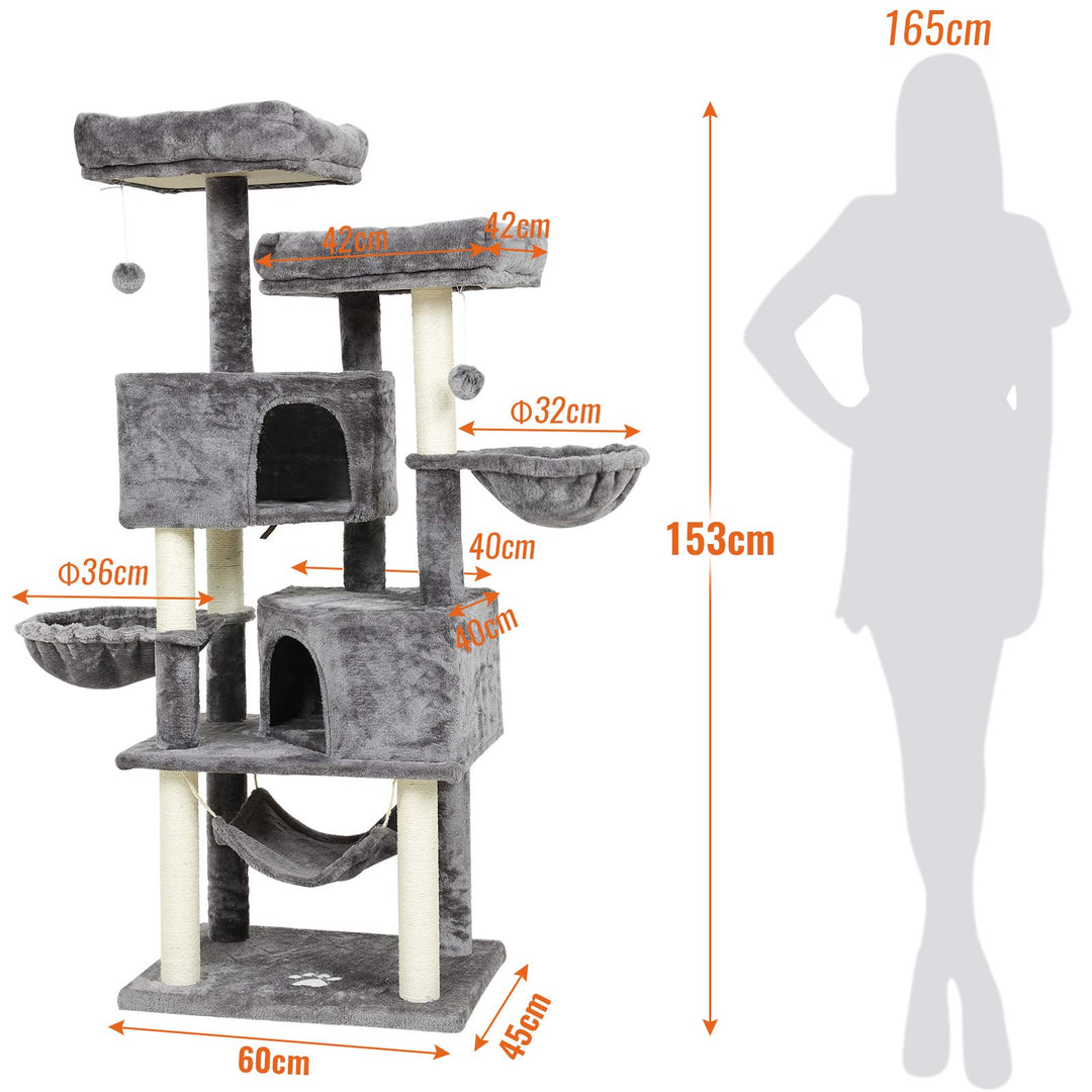 Kratzbaum 153 cm mit 2 Höhlen und Plattformen für grosse Katzen - Bild 5