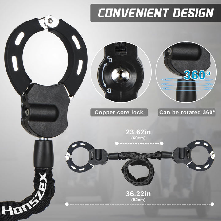 Kettenschloss E-Scooter Stahl 92 cm Handschellen-Design schwarz - Bild 6