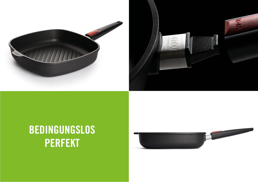 Grillpfanne Aluminiumguss 28x28 cm mit Rillen &amp; abnehmbarem Stiel - Bild 2