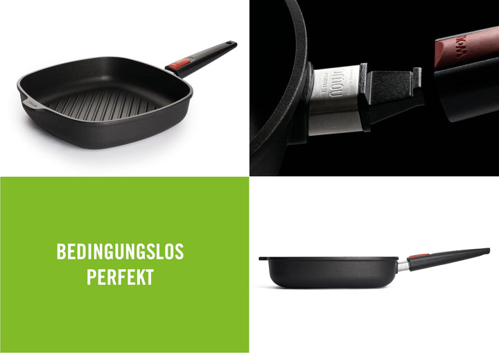 Grillpfanne Aluminiumguss 28x28 cm mit Rillen &amp; abnehmbarem Stiel - Bild 2