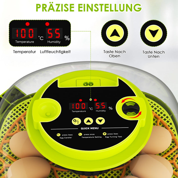 Brutautomat 12 Eier vollautomatisch mit Temperatur- und Feuchtigkeitskontrolle