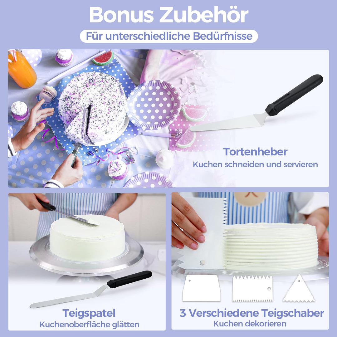 Drehteller Torte Aluminium 30 cm mit Teigschaber-Set - Bild 7