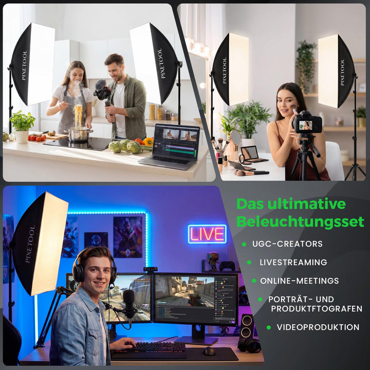 Softbox Set 70x50 cm mit LED-Lampen 48W dimmbar 2er-Set Fotostudio - Bild 4