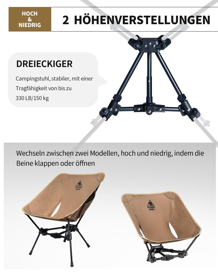 Campingstuhl faltbar 150 kg Aluminium Dreiecksrahmen mit Seitentaschen - Bild 8
